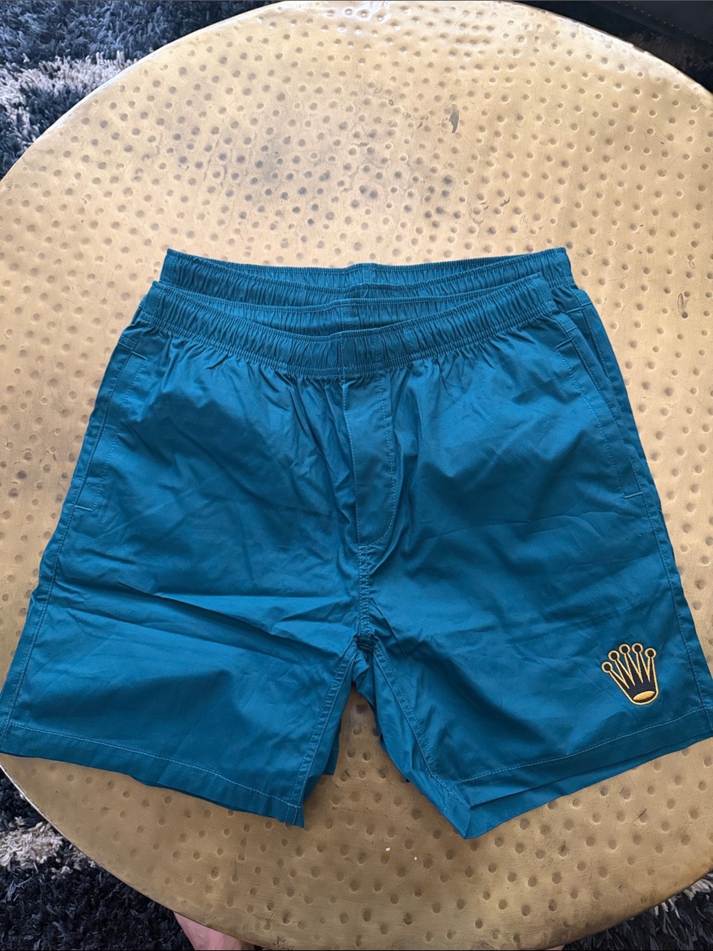 Men's Athletic Swim Shorts with Gold Crown Logo - Teal